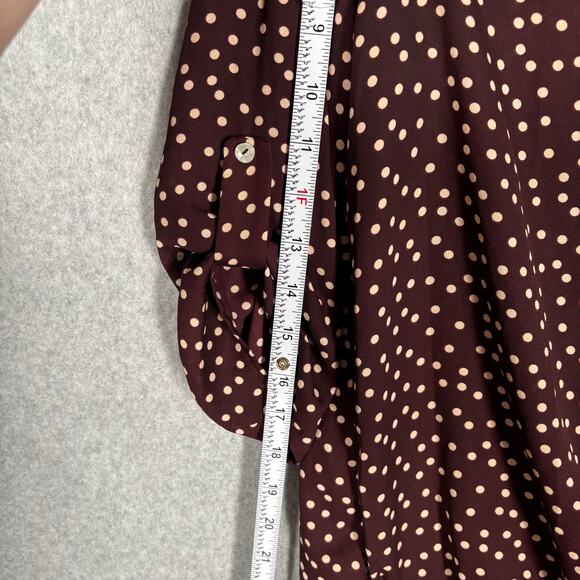 West‎ Kei Blouse Small Brown Cream Wrap Drape Hi Lo Flowy Loose Career Church - Picture 8 of 12